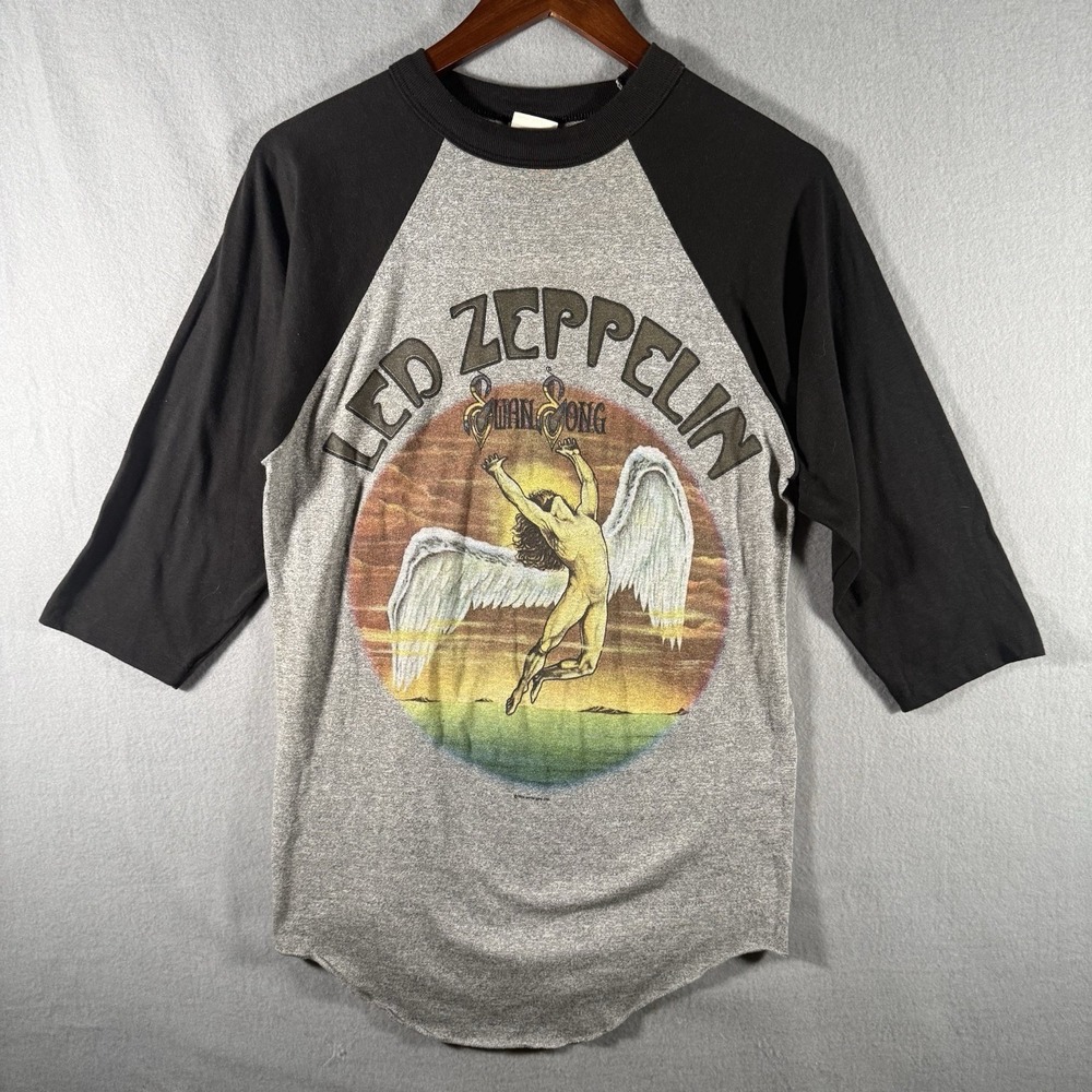 Vintage 1984 Led Zeppelin Swan Song Single Stitch Raglan Band Deadstock Large